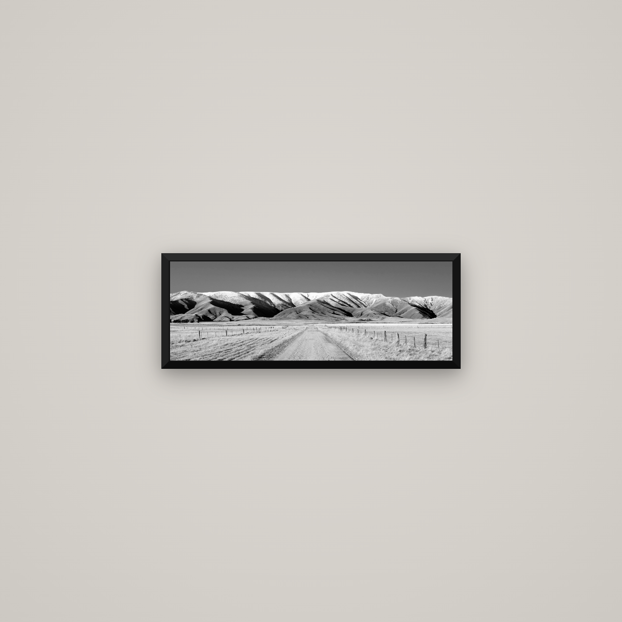 The Road to Hawkdun Heights — Basel Black Matte, 57×20 cm. New Zealand fine art wall art by Stephen Milner.
