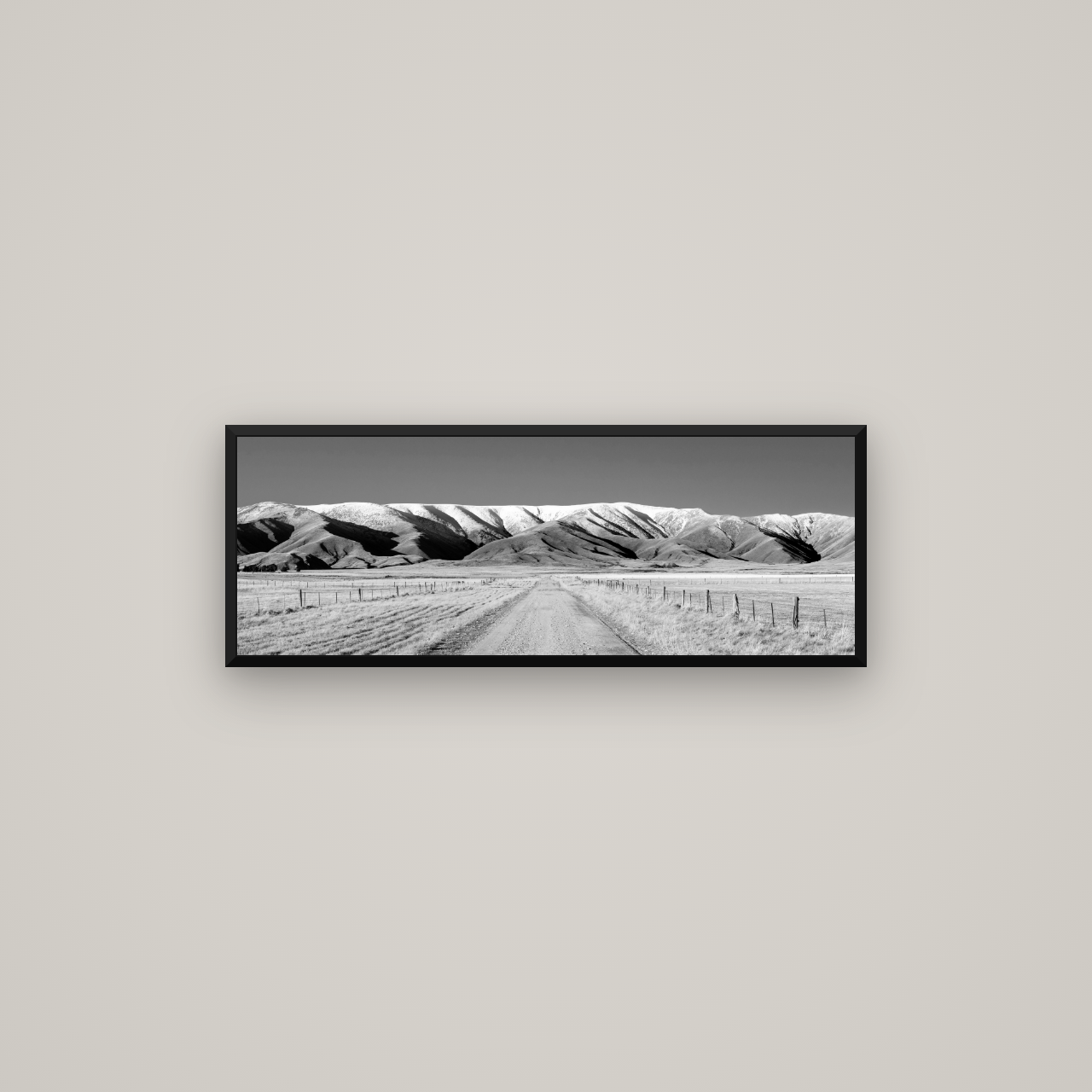 The Road to Hawkdun Heights — Basel Black Matte, 85×30 cm. New Zealand fine art wall art by Stephen Milner.