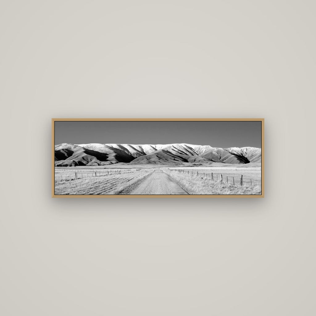 The Road to Hawkdun Heights, Basel Natural Oak, 113×40 cm. New Zealand fine art wall art by Stephen Milner.