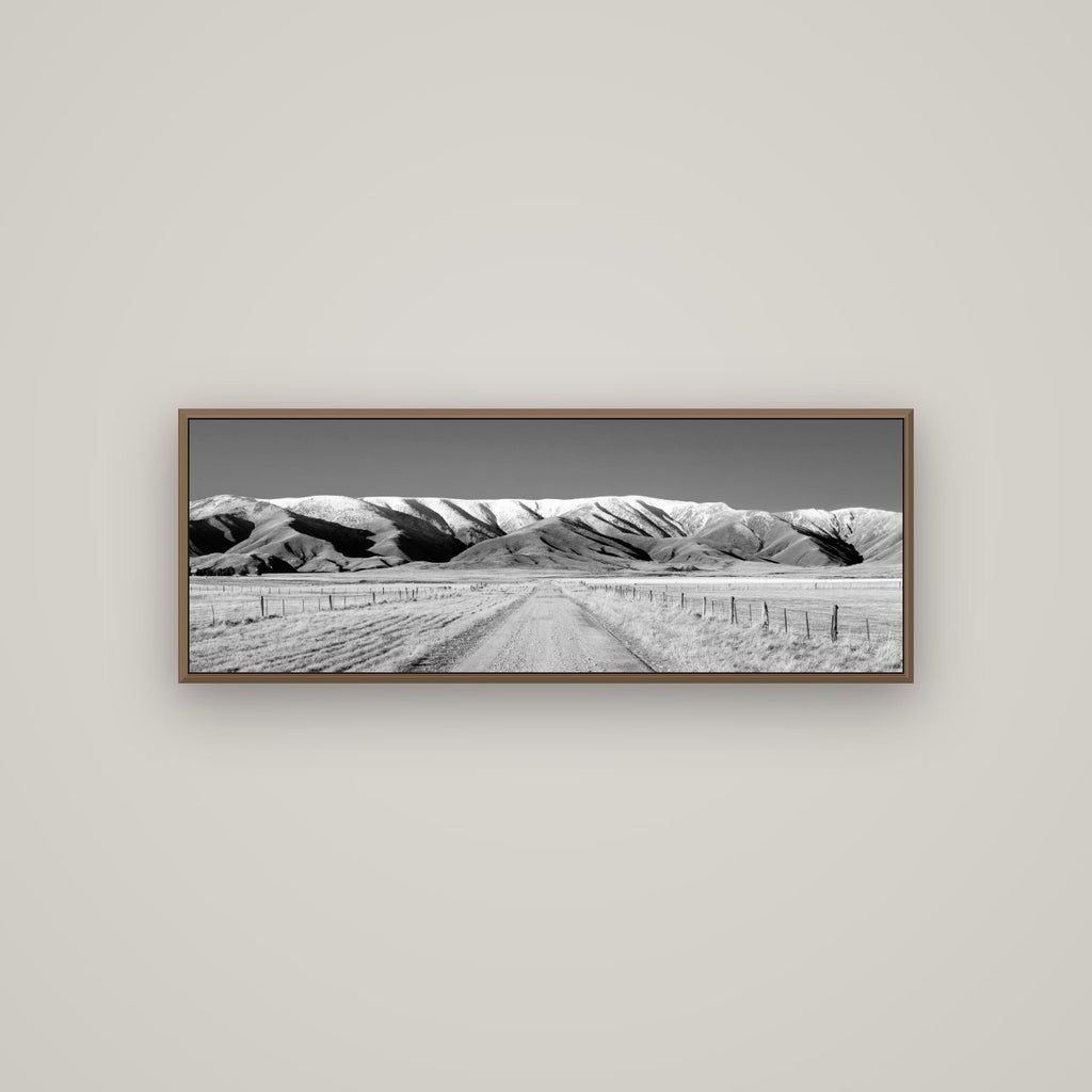 The Road to Hawkdun Heights, Basel Walnut, 113×40 cm. New Zealand fine art wall art by Stephen Milner.