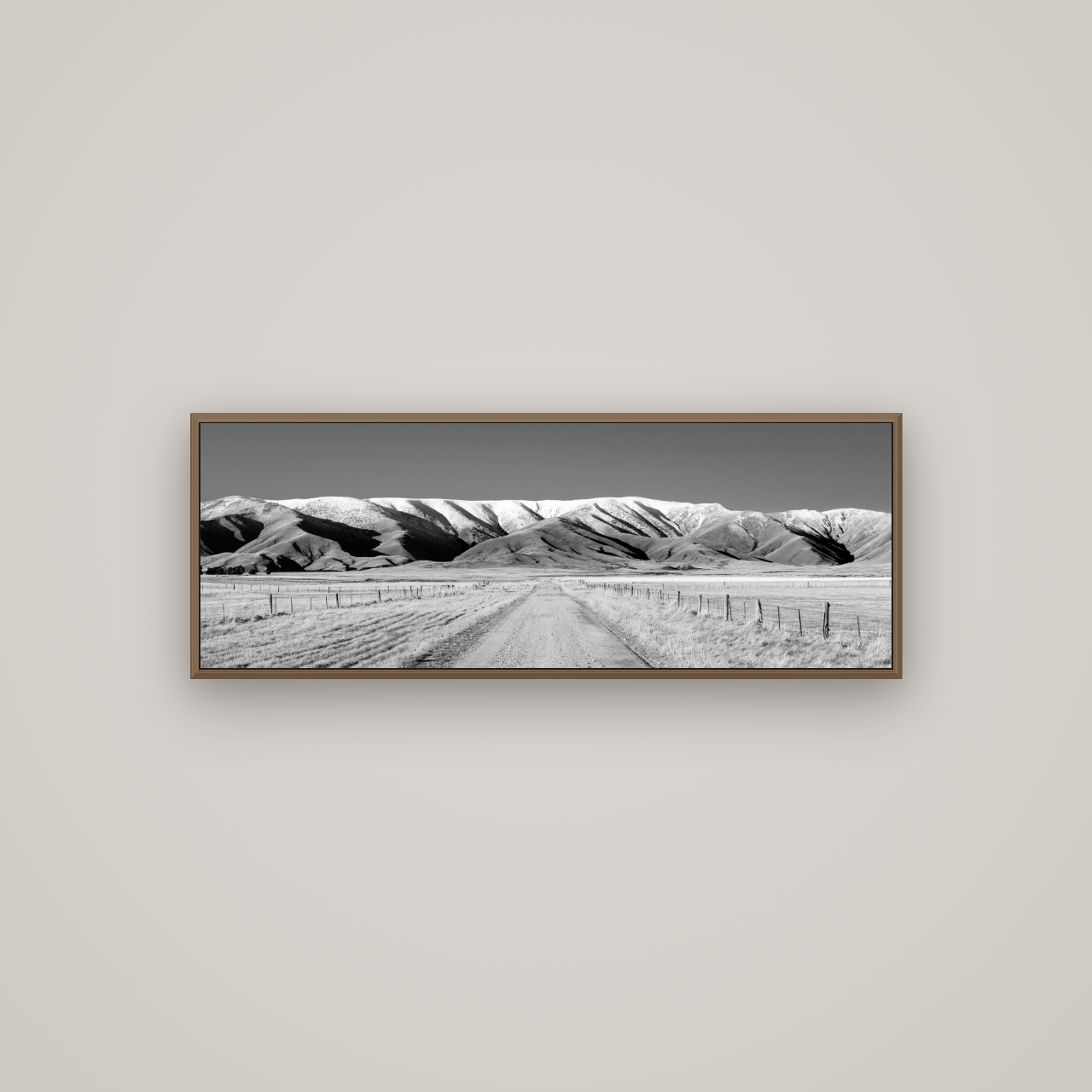 The Road to Hawkdun Heights, Basel Walnut, 113×40 cm. New Zealand fine art wall art by Stephen Milner.