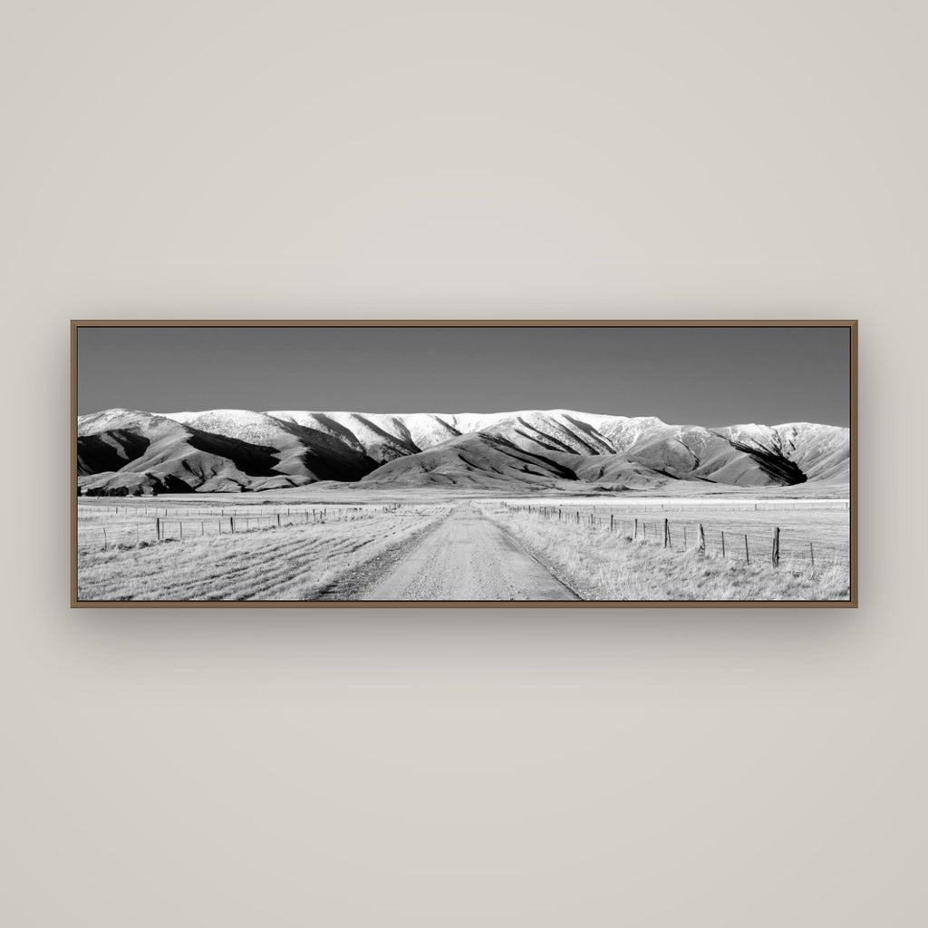 The Road to Hawkdun Heights, Basel Walnut, 170×60 cm. New Zealand fine art wall art by Stephen Milner.