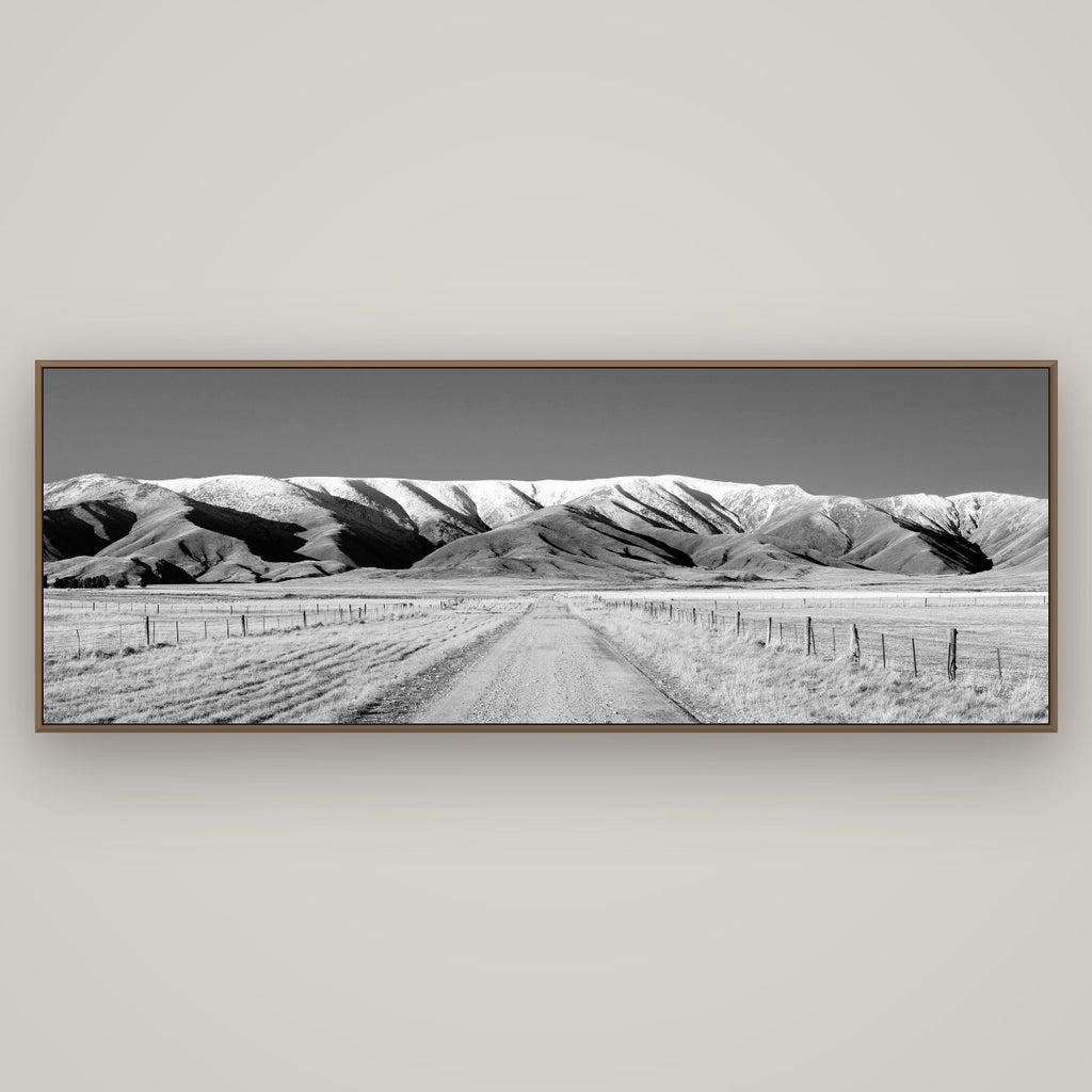 The Road to Hawkdun Heights, Basel Walnut, 198×70 cm. New Zealand fine art wall art by Stephen Milner.