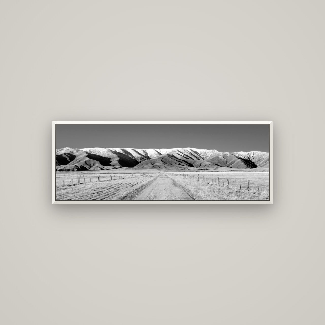 The Road to Hawkdun Heights — Basel White, 113×40 cm. New Zealand fine art wall art by Stephen Milner.