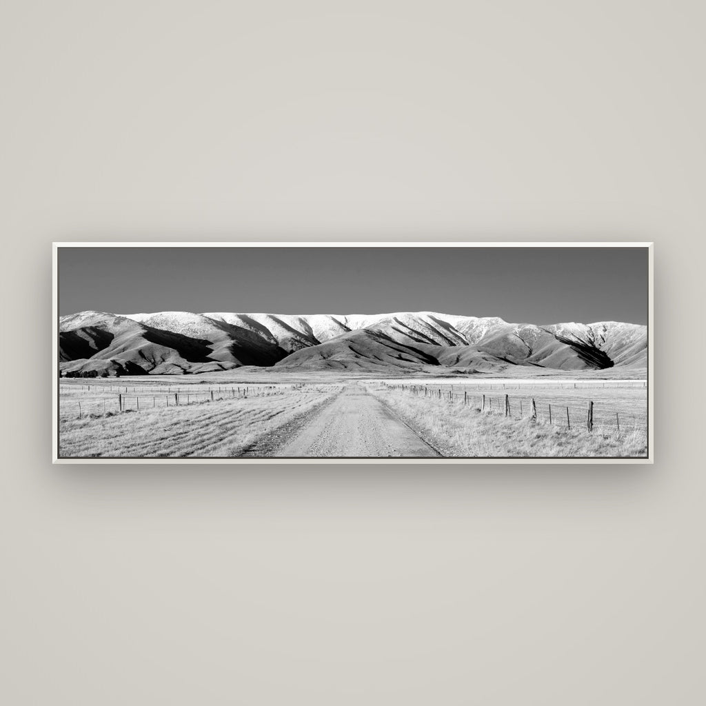 The Road to Hawkdun Heights — Basel White, 170×60 cm. New Zealand fine art wall art by Stephen Milner.
