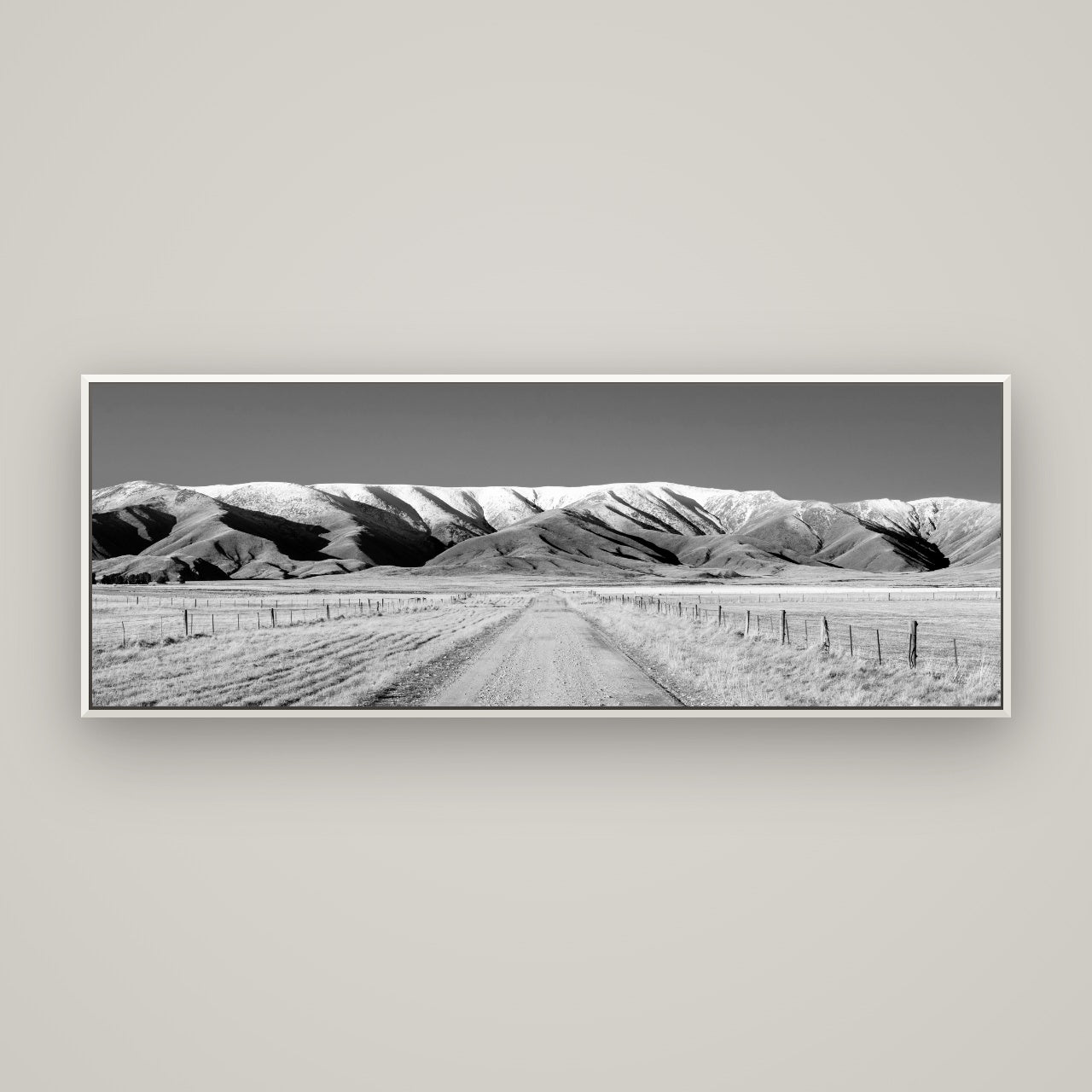 The Road to Hawkdun Heights — Basel White, 170×60 cm. New Zealand fine art wall art by Stephen Milner.