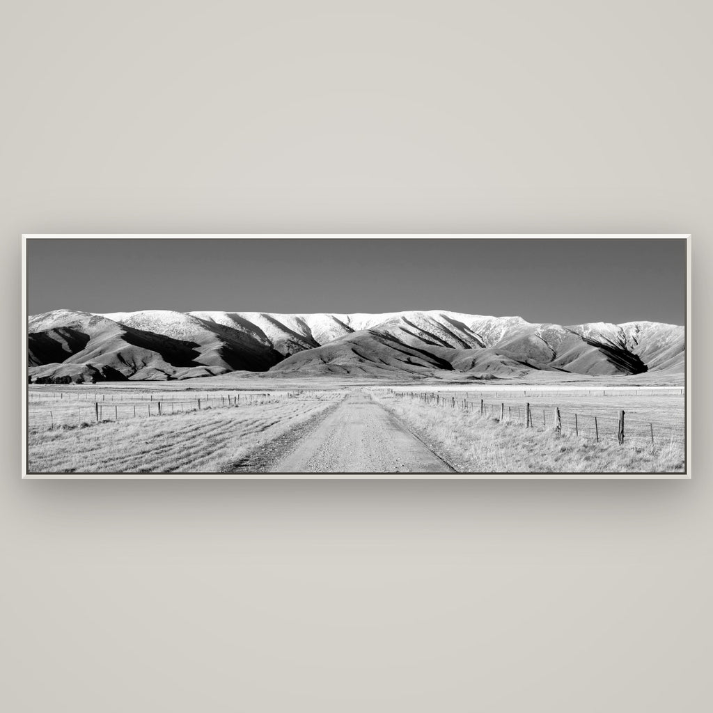 The Road to Hawkdun Heights — Basel White, 198×70 cm. New Zealand fine art wall art by Stephen Milner.