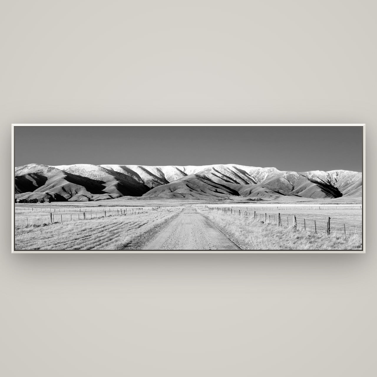 The Road to Hawkdun Heights — Basel White, 198×70 cm. New Zealand fine art wall art by Stephen Milner.