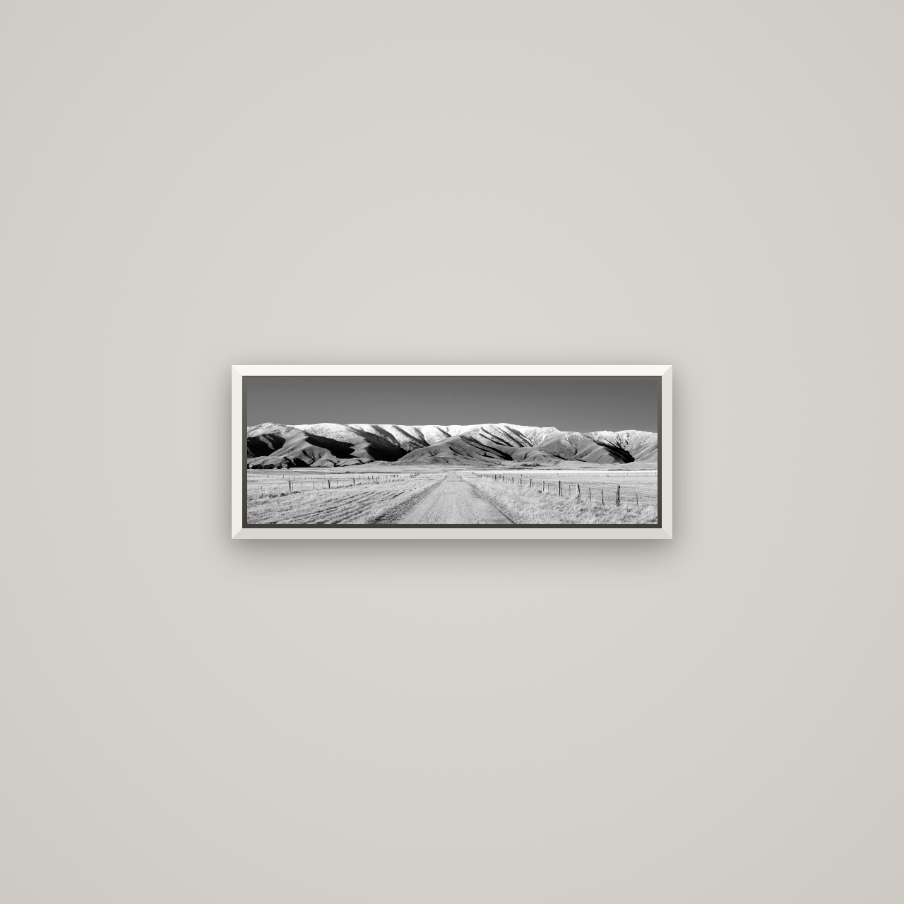 The Road to Hawkdun Heights — Basel White, 57×20 cm. New Zealand fine art wall art by Stephen Milner.