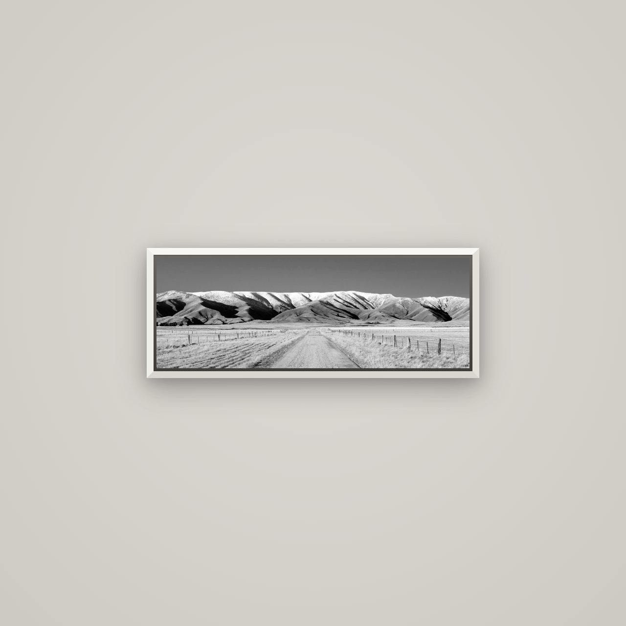 The Road to Hawkdun Heights — Basel White, 68×24 cm. New Zealand fine art wall art by Stephen Milner.