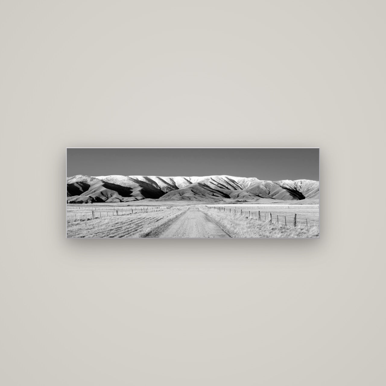 The Road to Hawkdun Heights — Slimline Silver, 113×40 cm. New Zealand fine art wall art by Stephen Milner.