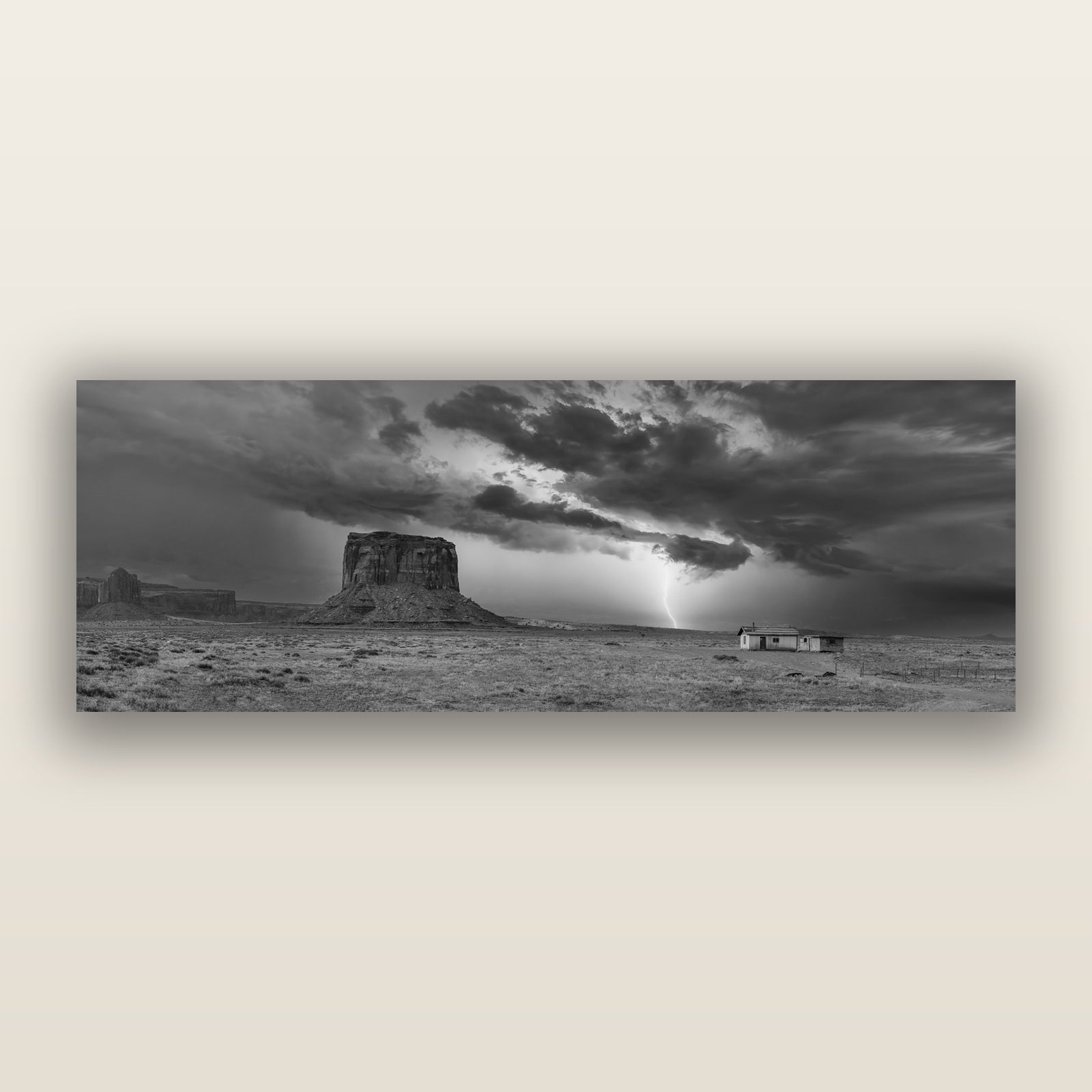 Thunderstrike, Navajo's Monument Storm, black and white frameless acrylic glass print. New Zealand fine art photography by Stephen Milner.