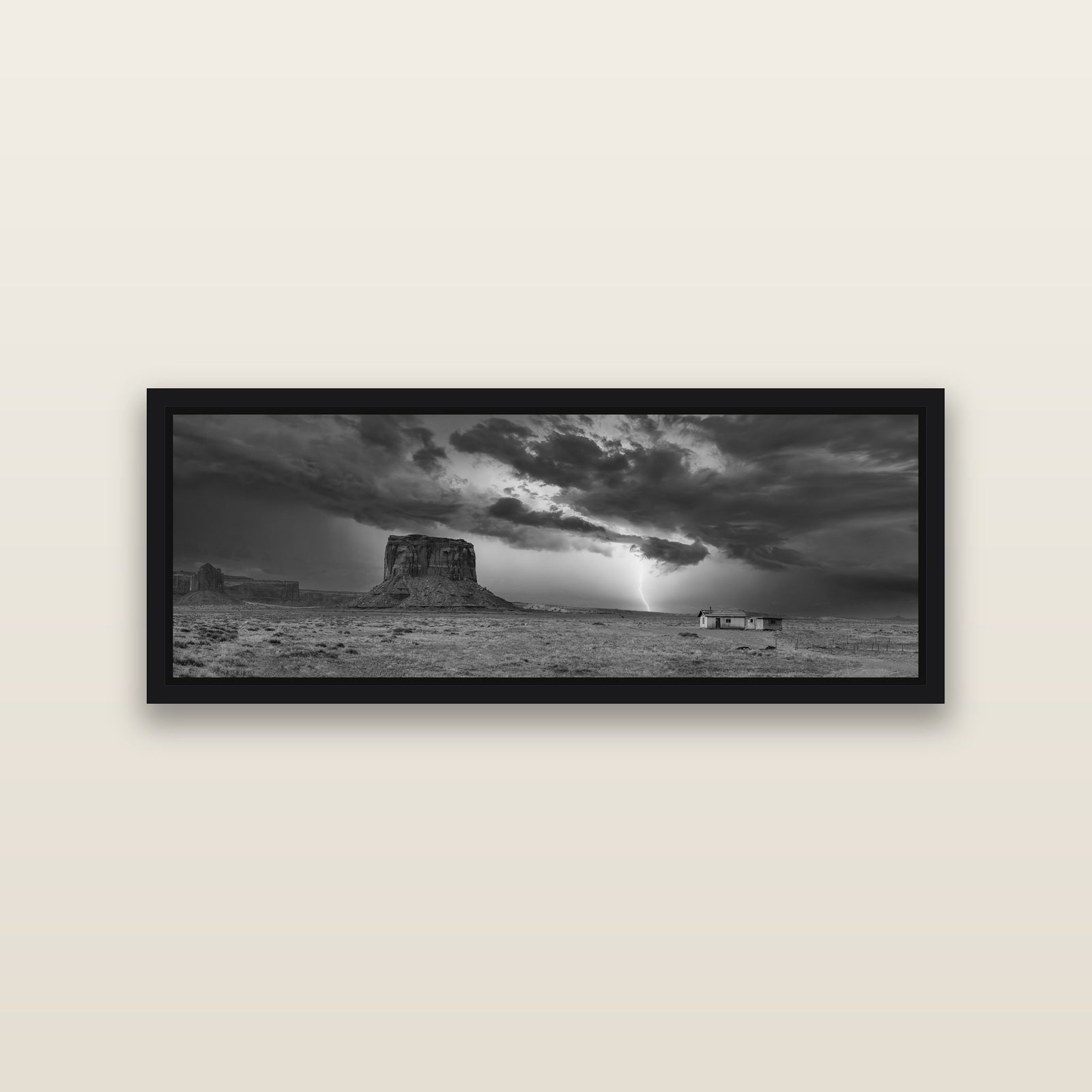 Thunderstrike, Navajo's Monument Storm — Black framed metallic canvas print, small 86 × 30 cm. New Zealand fine art landscape wall art by Stephen Milner.