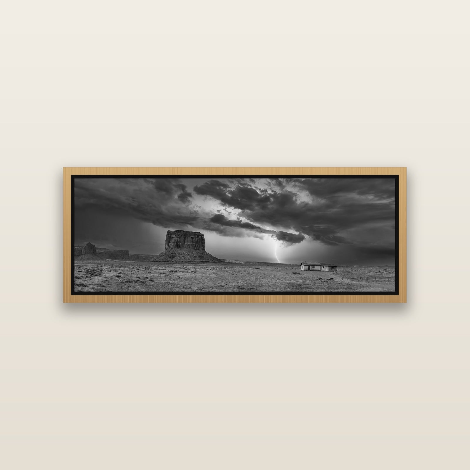 Thunderstrike, Navajo's Monument Storm — Natural framed metallic canvas print, small 86 × 30 cm. New Zealand fine art landscape wall art by Stephen Milner.