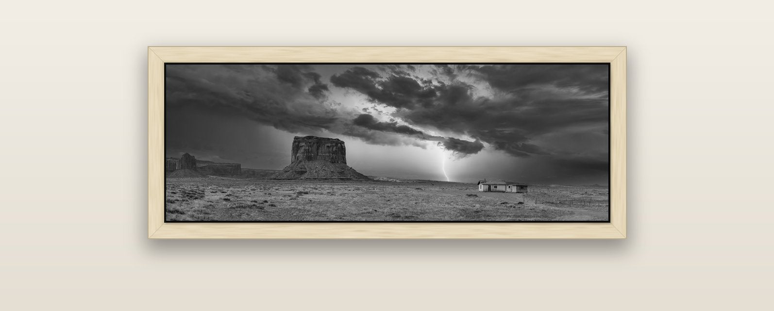 Thunderstrike, Navajo's Monument Storm — natural float frame canvas, 102 × 36 cm. New Zealand fine art landscape wall art by Stephen Milner.