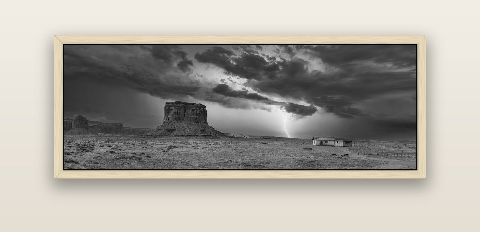 Thunderstrike, Navajo's Monument Storm — natural float frame canvas, 152 × 56 cm. New Zealand fine art landscape wall art by Stephen Milner.