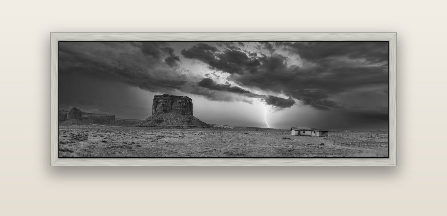 Thunderstrike, Navajo's Monument Storm — silver float frame canvas, 152 × 56 cm. New Zealand fine art landscape wall art by Stephen Milner.