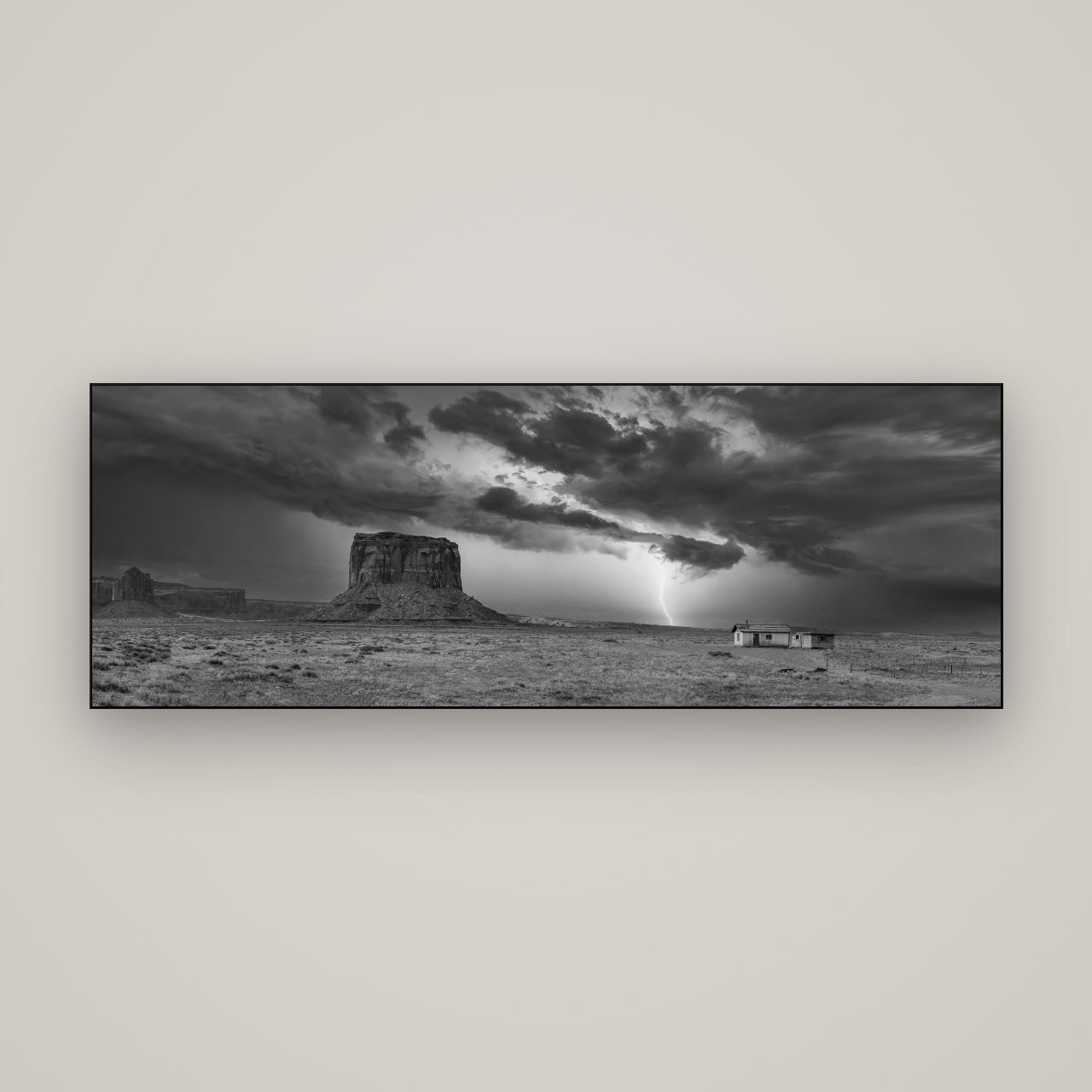 Thunderstrike, Navajo's Monument Storm — Slimline Black, 170×60 cm. New Zealand fine art wall art by Stephen Milner.