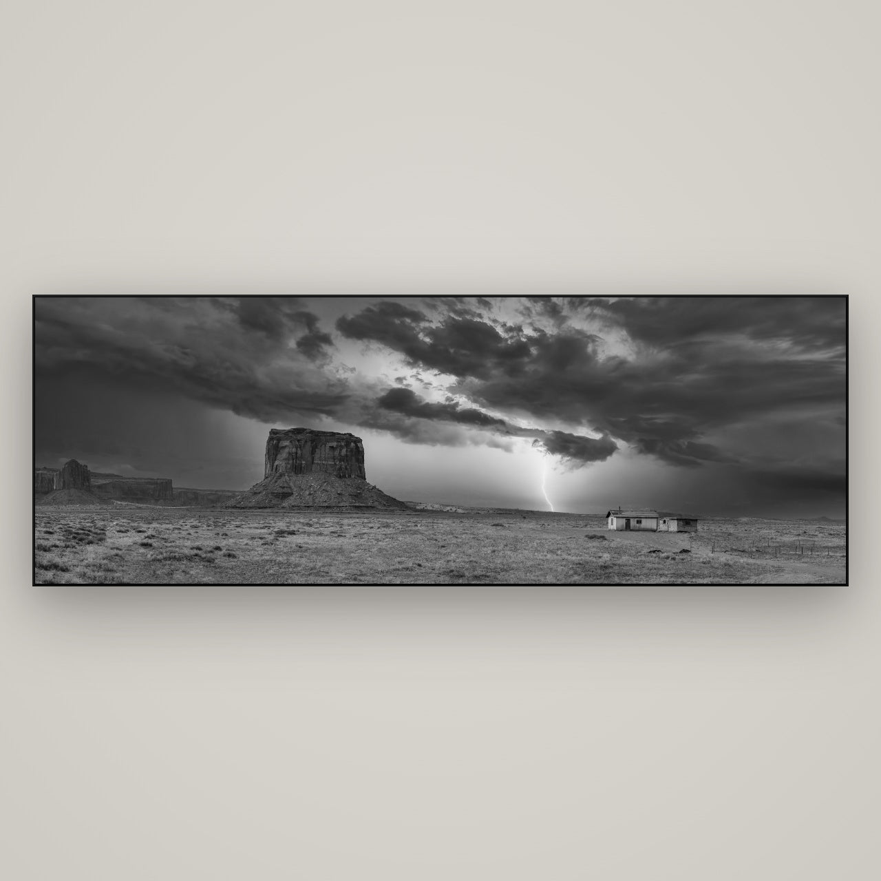 Thunderstrike, Navajo's Monument Storm — Slimline Black, 198×70 cm. New Zealand fine art wall art by Stephen Milner.