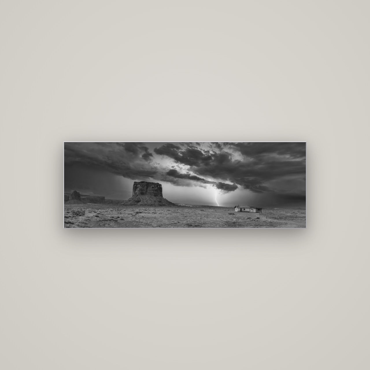 Thunderstrike, Navajo's Monument Storm — Slimline Silver, 113×40 cm. New Zealand fine art wall art by Stephen Milner.