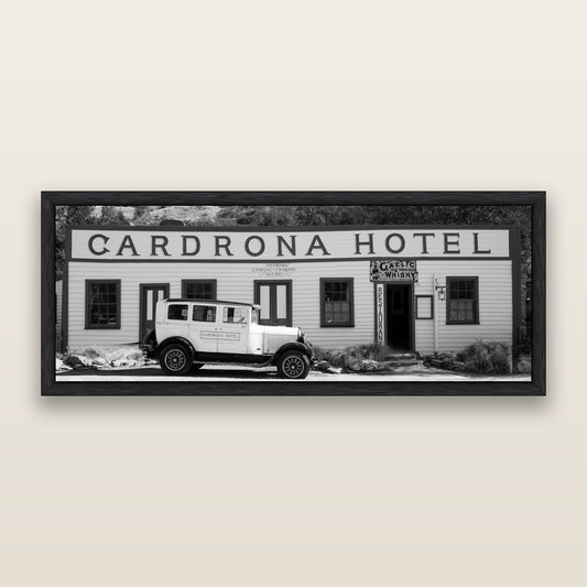 Timeless Echoes, Cardrona's Legacy, black and white framed metallic canvas print, Black frame. New Zealand fine art wall art by Stephen Milner.