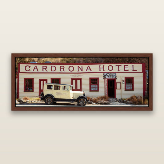 Timeless Echoes, Cardrona's Legacy — framed metallic canvas print, Brown frame. New Zealand fine art landscape wall art by Stephen Milner.