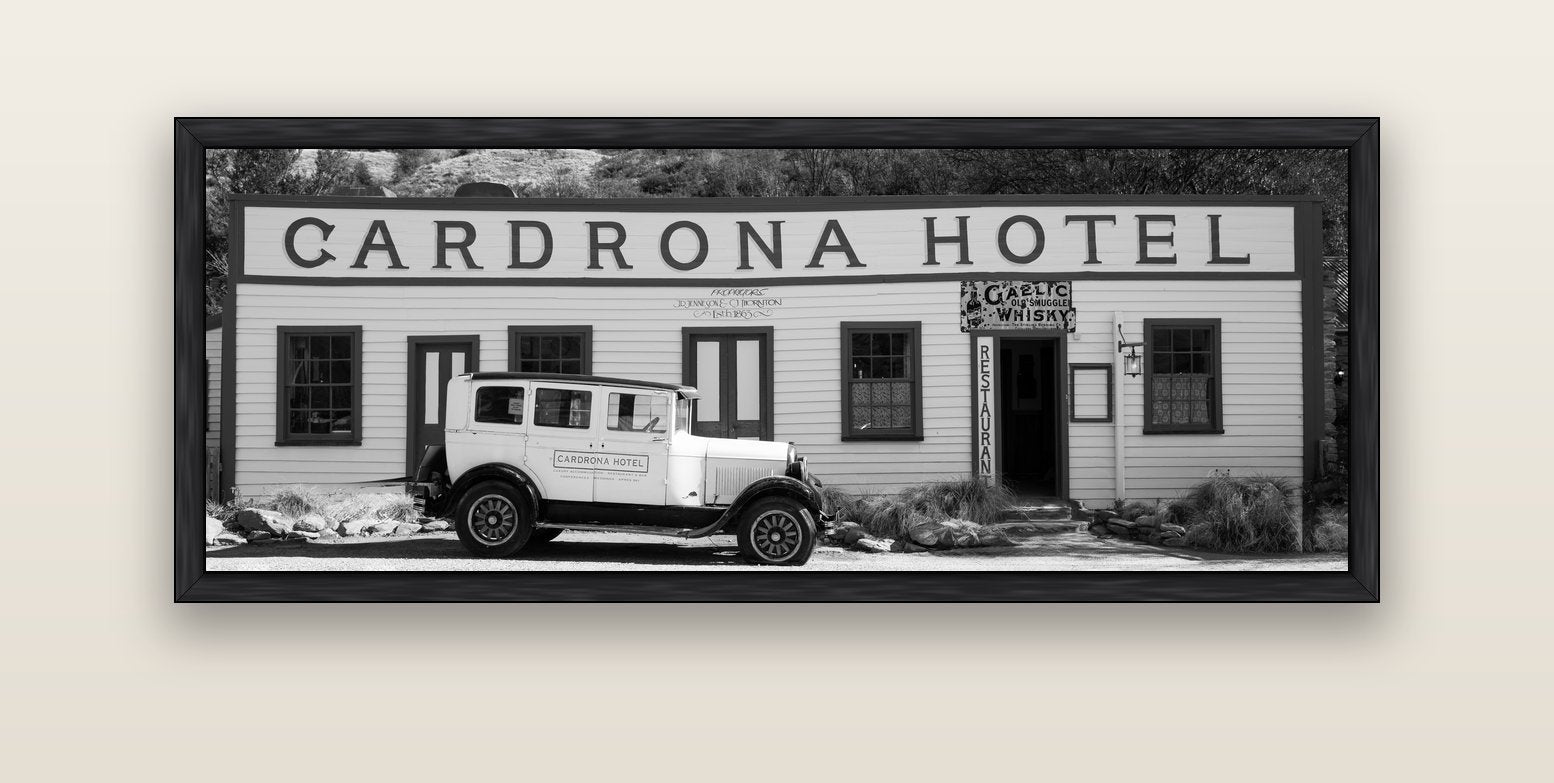Timeless Echoes, Cardrona's Legacy — black float frame canvas, 152 × 56 cm. New Zealand fine art landscape wall art by Stephen Milner.