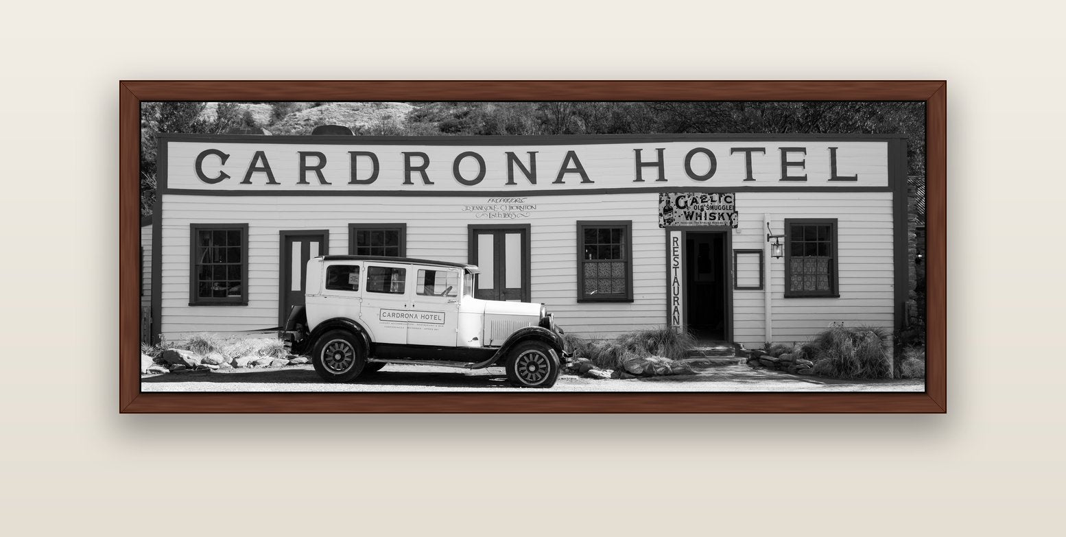 Timeless Echoes, Cardrona's Legacy — brown float frame canvas, 152 × 56 cm. New Zealand fine art landscape wall art by Stephen Milner.