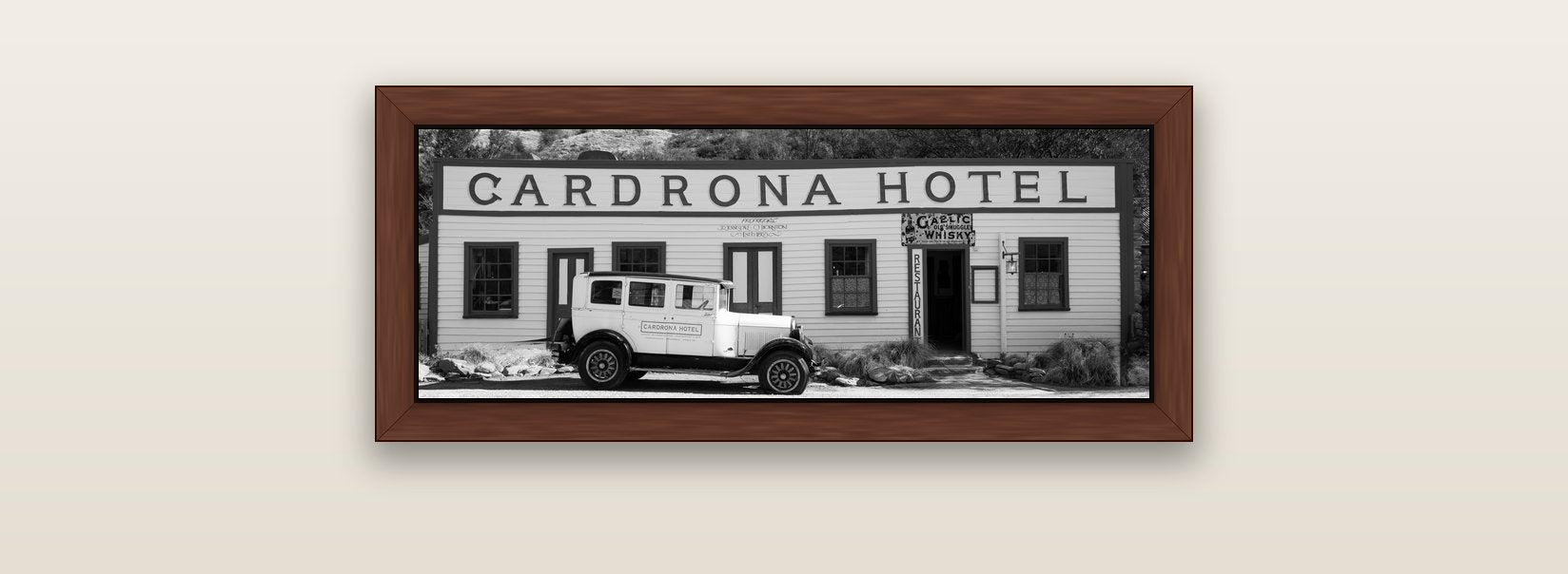 Timeless Echoes, Cardrona's Legacy — brown float frame canvas, 71 × 25 cm. New Zealand fine art landscape wall art by Stephen Milner.