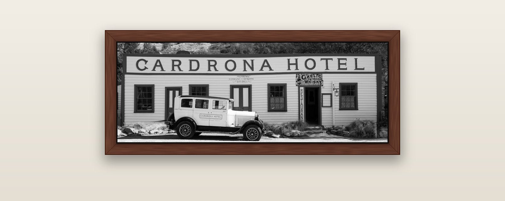 Timeless Echoes, Cardrona's Legacy — brown float frame canvas, 91 × 31 cm. New Zealand fine art landscape wall art by Stephen Milner.