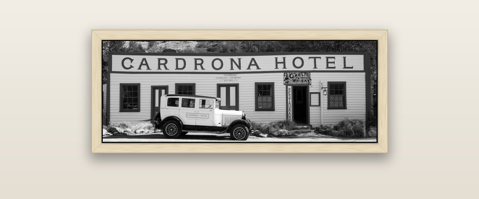 Timeless Echoes, Cardrona's Legacy — natural float frame canvas, 102 × 36 cm. New Zealand fine art landscape wall art by Stephen Milner.