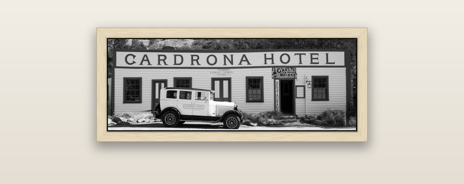 Timeless Echoes, Cardrona's Legacy — natural float frame canvas, 91 × 31 cm. New Zealand fine art landscape wall art by Stephen Milner.