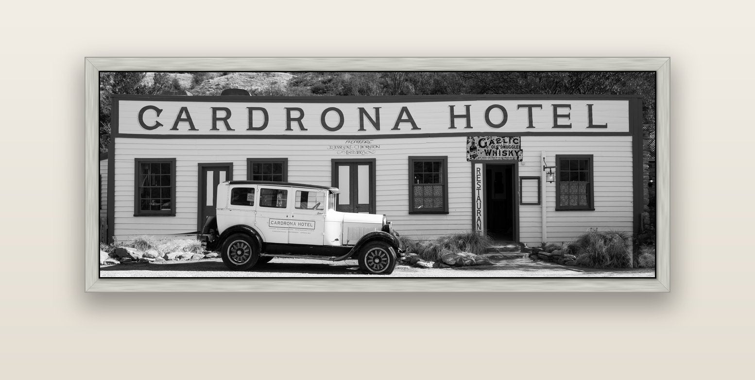 Timeless Echoes, Cardrona's Legacy — silver float frame canvas, 152 × 56 cm. New Zealand fine art landscape wall art by Stephen Milner.
