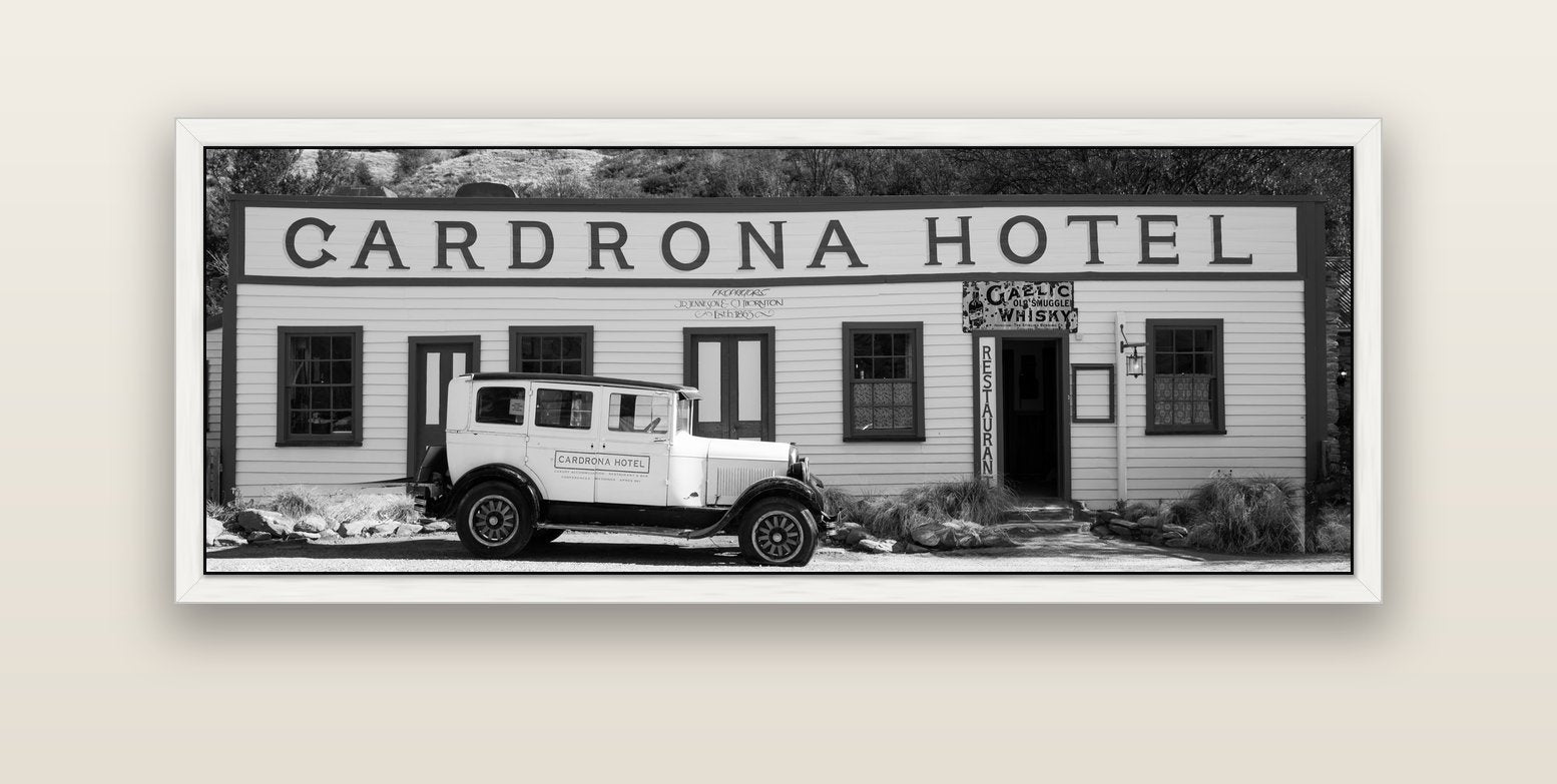 Timeless Echoes, Cardrona's Legacy — white float frame canvas, 152 × 56 cm. New Zealand fine art landscape wall art by Stephen Milner.