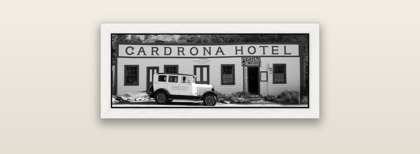 Timeless Echoes, Cardrona's Legacy — white float frame canvas, 71 × 25 cm. New Zealand fine art landscape wall art by Stephen Milner.
