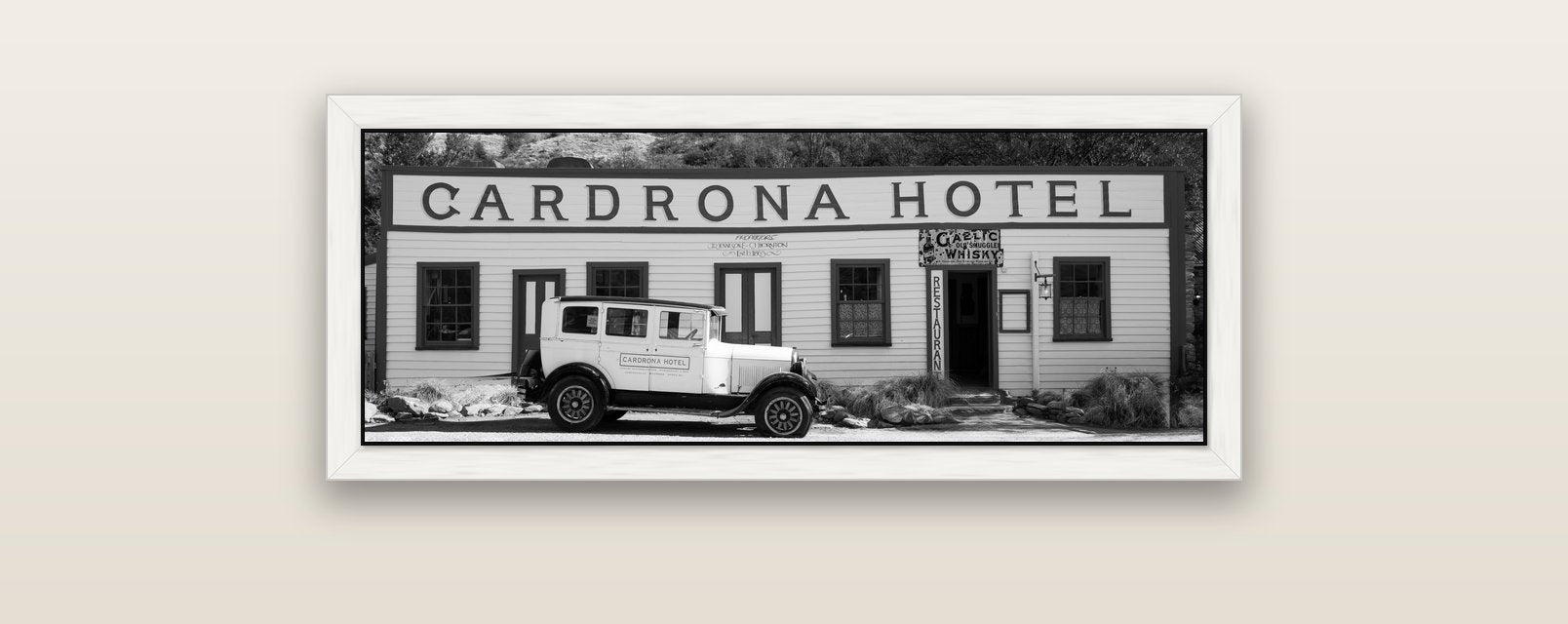 Timeless Echoes, Cardrona's Legacy — white float frame canvas, 91 × 31 cm. New Zealand fine art landscape wall art by Stephen Milner.