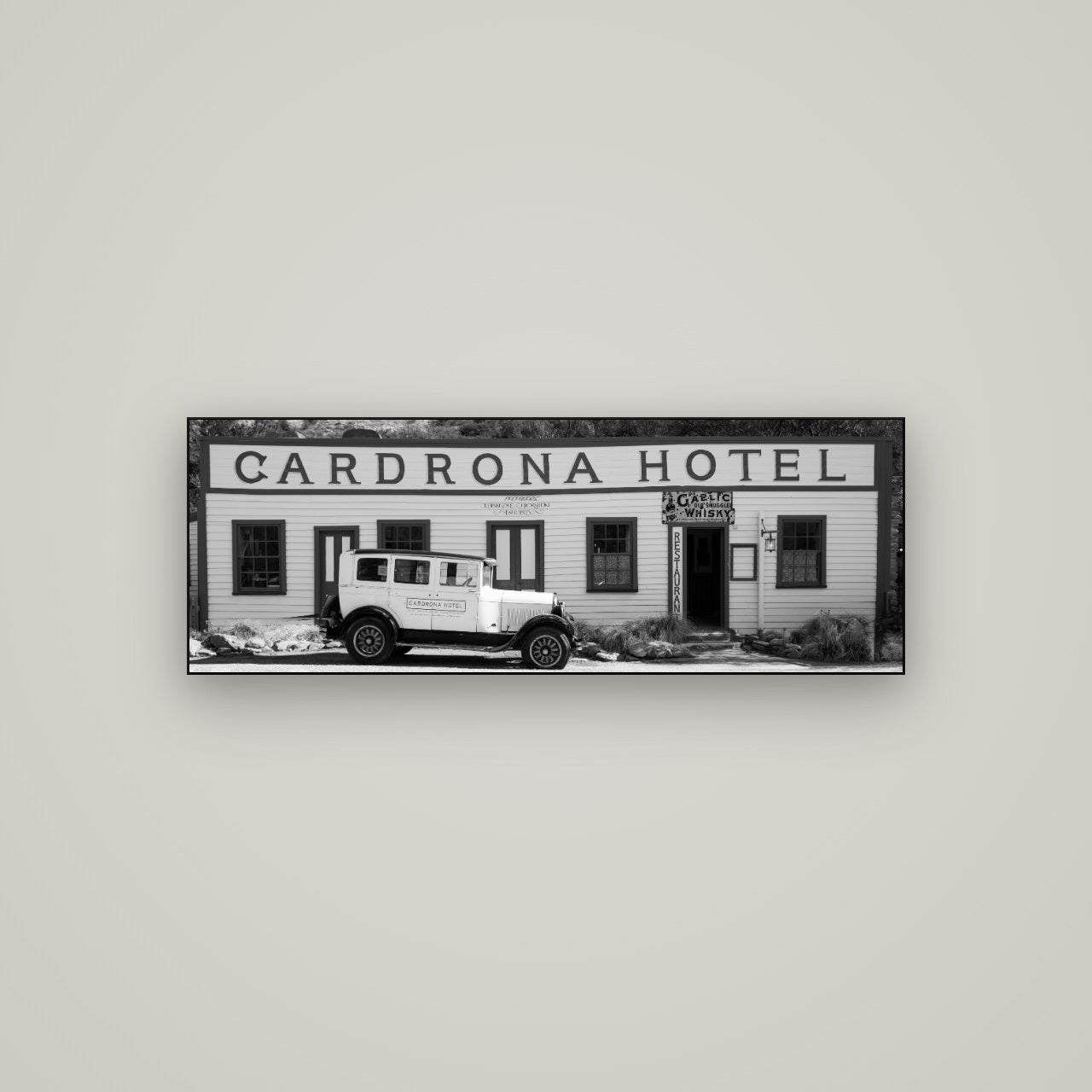 Timeless Echoes, Cardrona's Legacy — Slimline Black, 113×40 cm. New Zealand fine art wall art by Stephen Milner.
