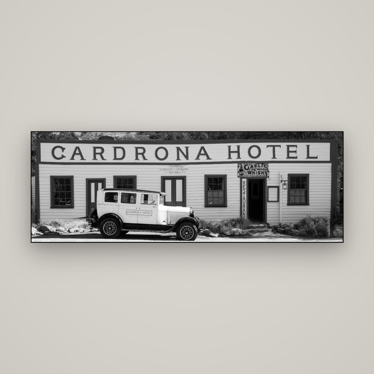 Timeless Echoes, Cardrona's Legacy — Slimline Black, 170×60 cm. New Zealand fine art wall art by Stephen Milner.