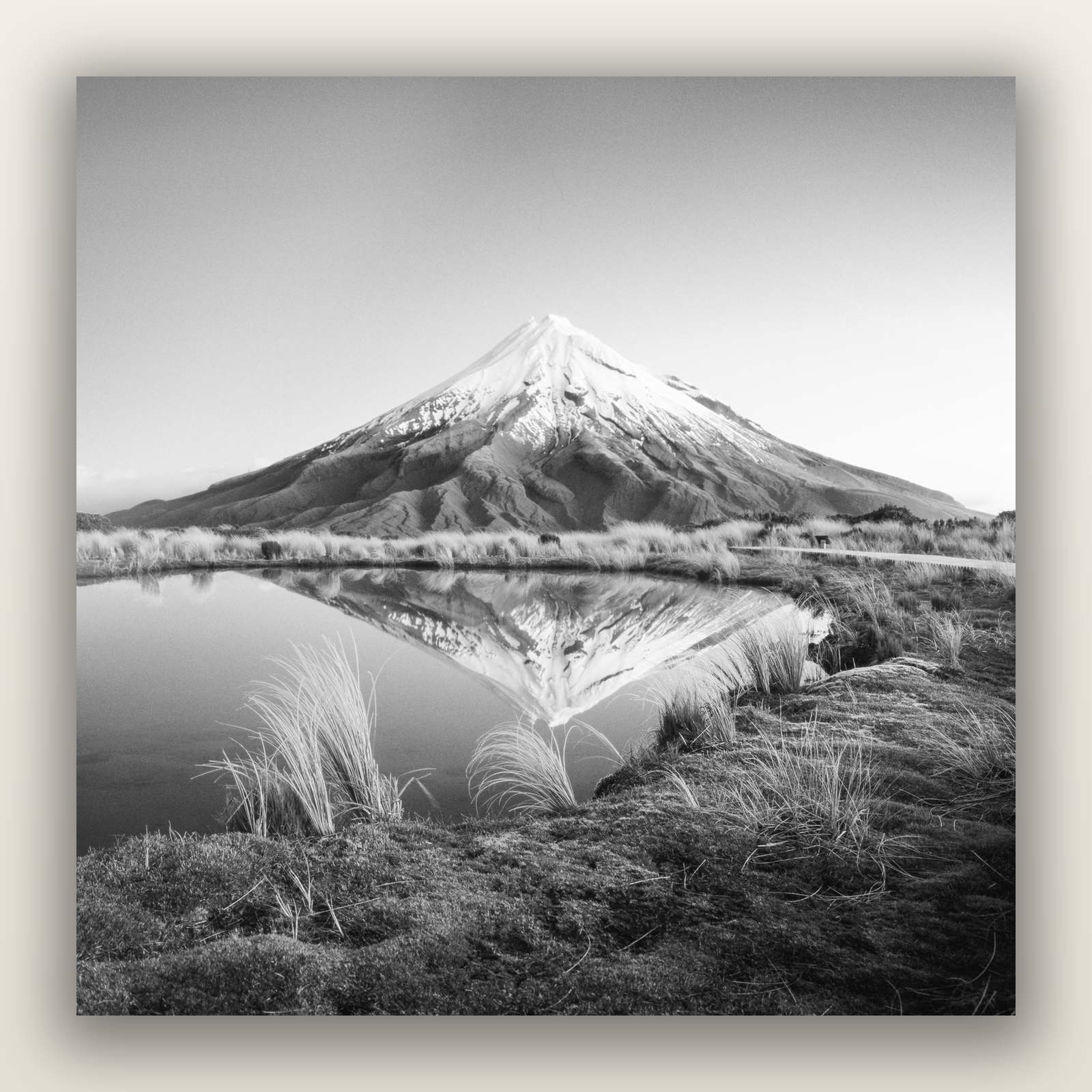 To a Point, Mount Taranaki, black and white frameless acrylic glass print. New Zealand fine art photography by Stephen Milner.