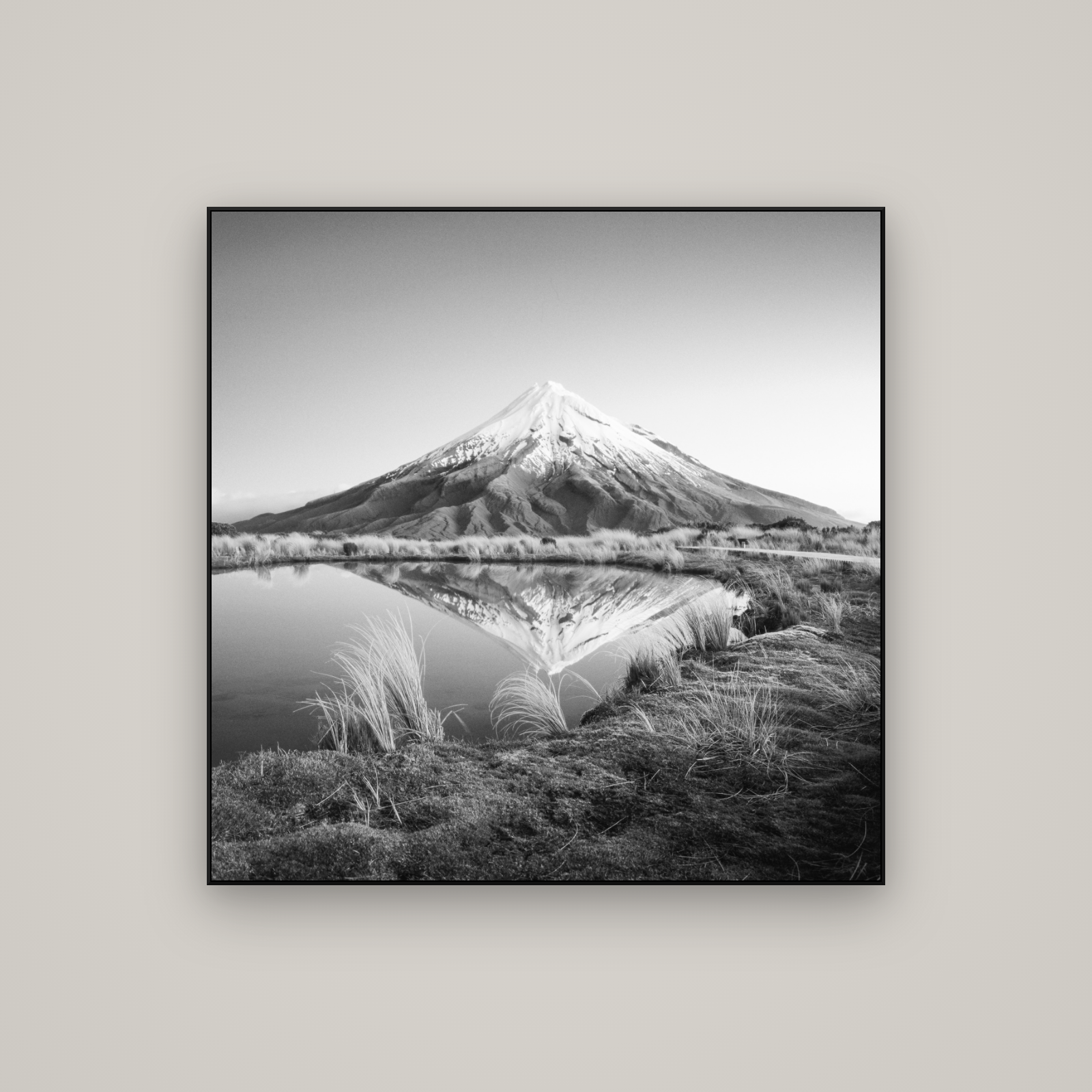 To a Point, Mount Taranaki — ArtBox Black, 100×100 cm. New Zealand fine art wall art by Stephen Milner.