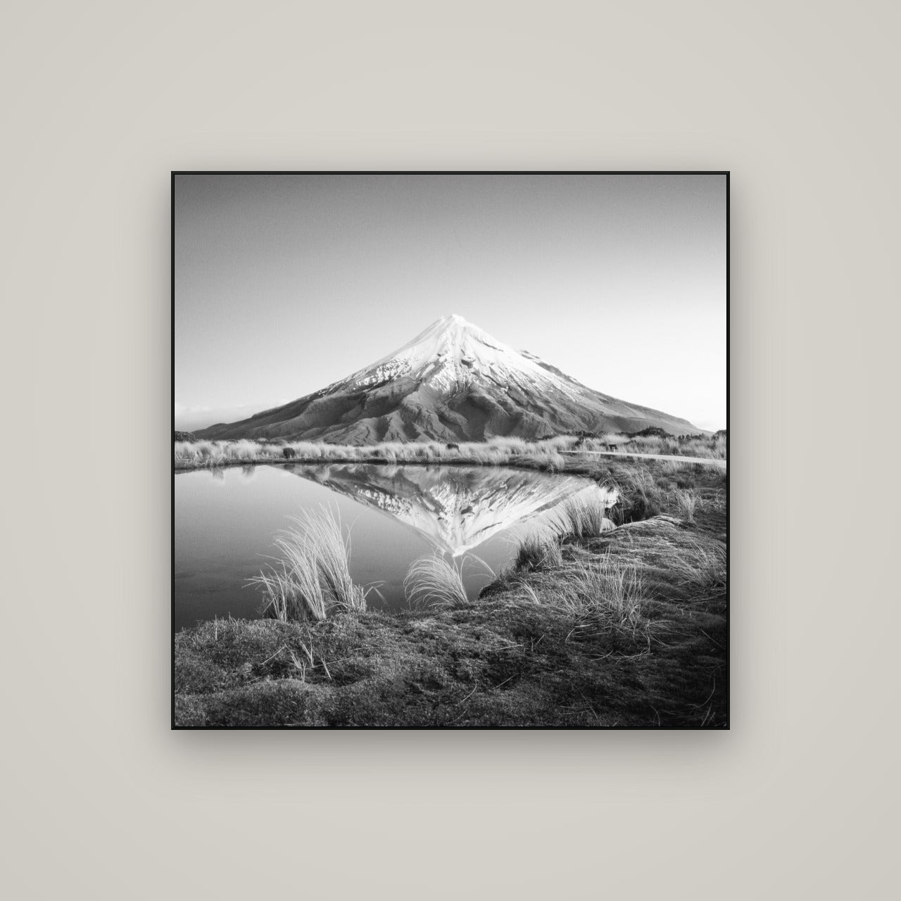 To a Point, Mount Taranaki — ArtBox Black, 100×100 cm. New Zealand fine art wall art by Stephen Milner.