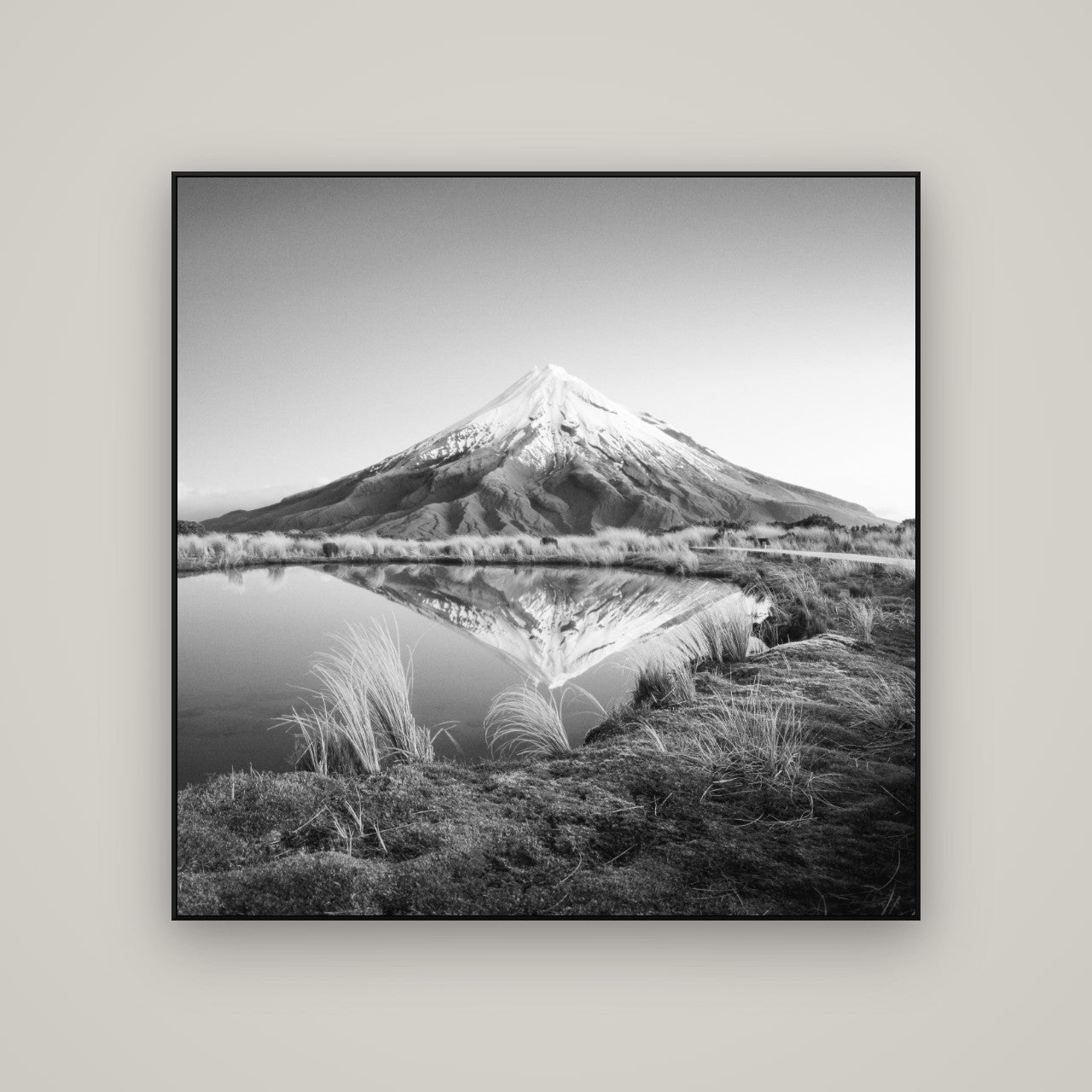 To a Point, Mount Taranaki — ArtBox Black, 120×120 cm. New Zealand fine art wall art by Stephen Milner.