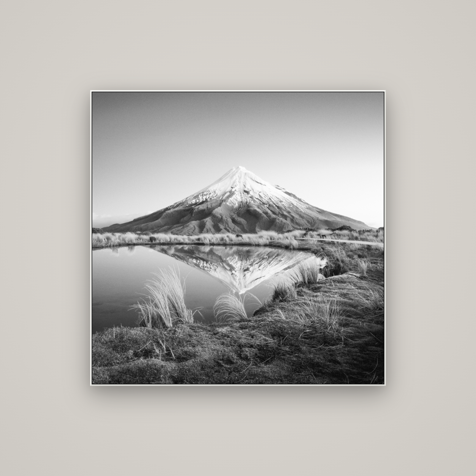 To a Point, Mount Taranaki — ArtBox White, 100×100 cm. New Zealand fine art wall art by Stephen Milner.