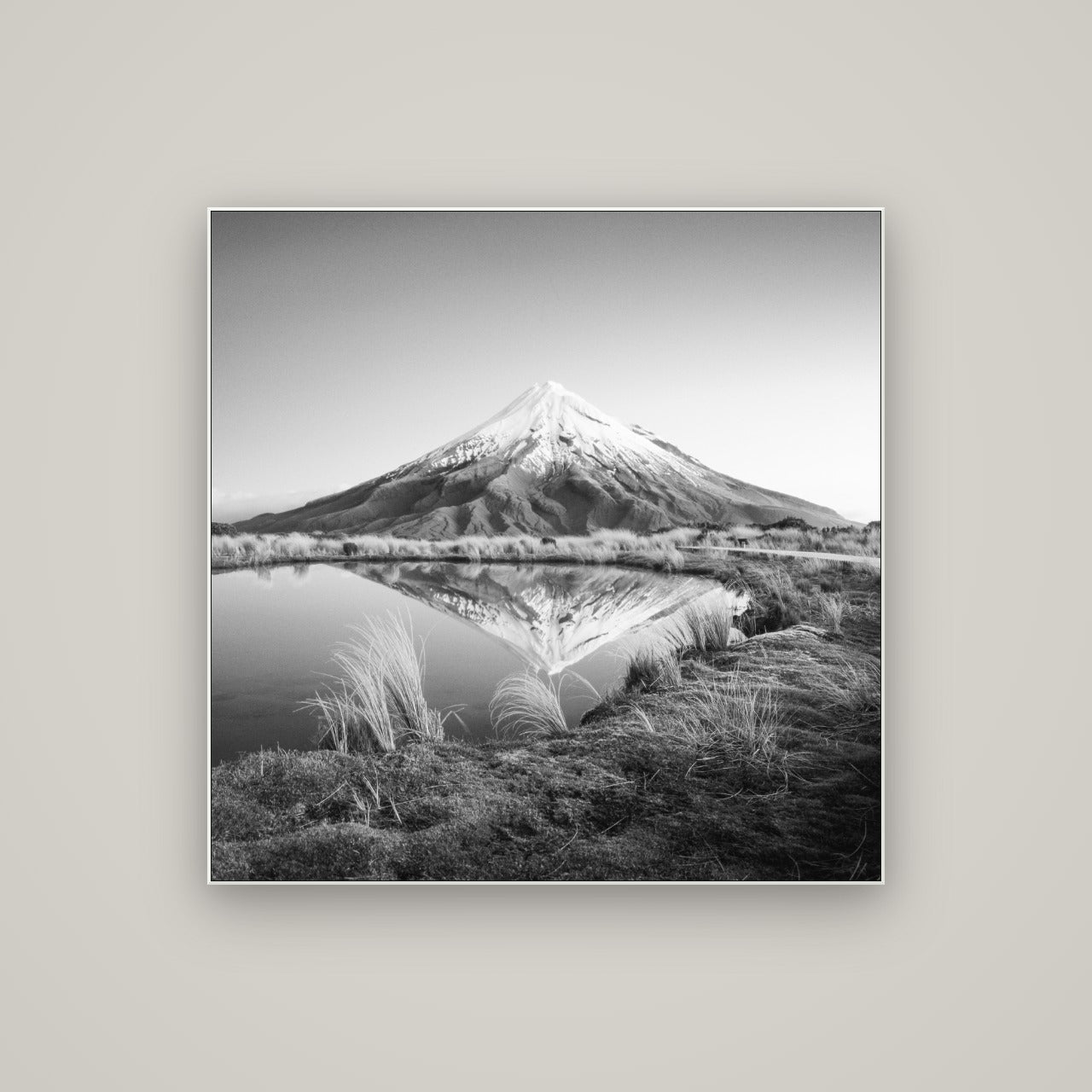To a Point, Mount Taranaki — ArtBox White, 100×100 cm. New Zealand fine art wall art by Stephen Milner.