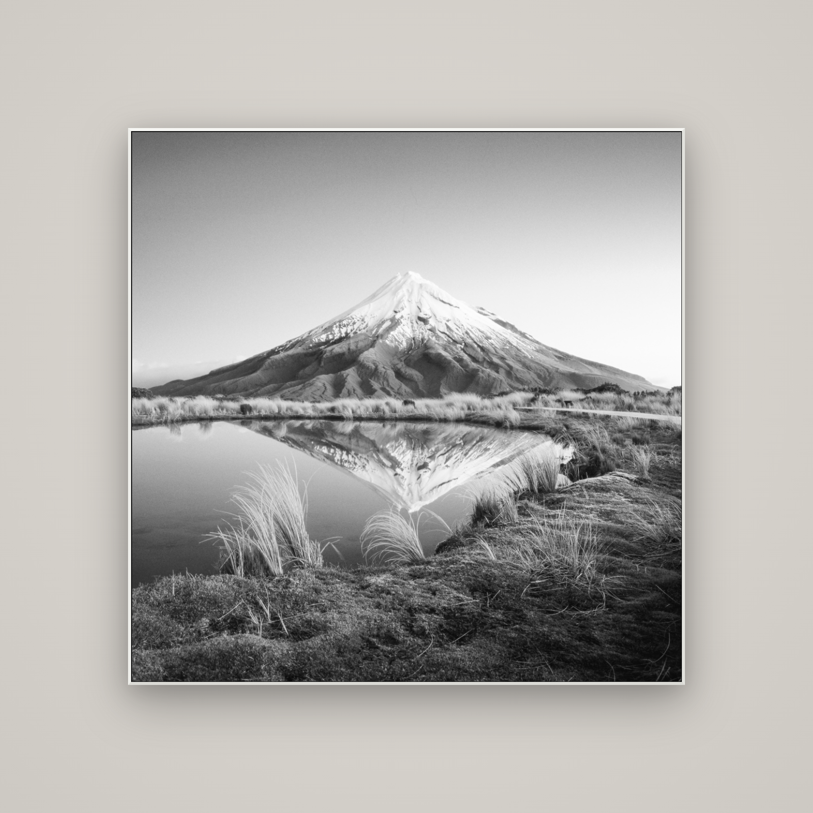 To a Point, Mount Taranaki — ArtBox White, 120×120 cm. New Zealand fine art wall art by Stephen Milner.