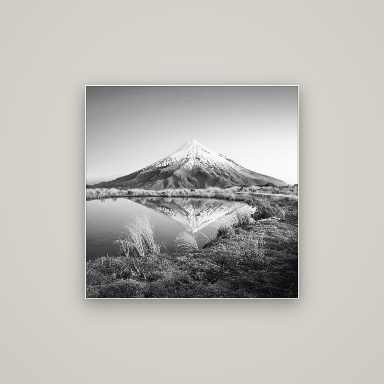 To a Point, Mount Taranaki — ArtBox White, 80×80 cm. New Zealand fine art wall art by Stephen Milner.
