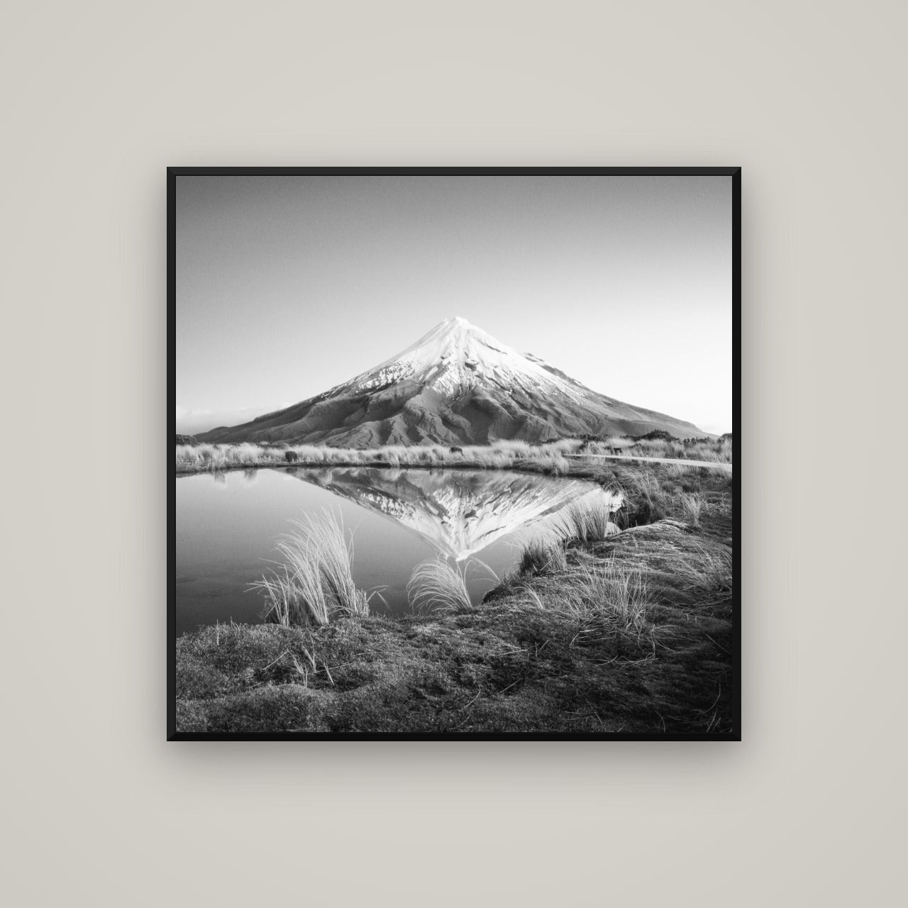 To a Point, Mount Taranaki — Basel Black, 100×100 cm. New Zealand fine art wall art by Stephen Milner.