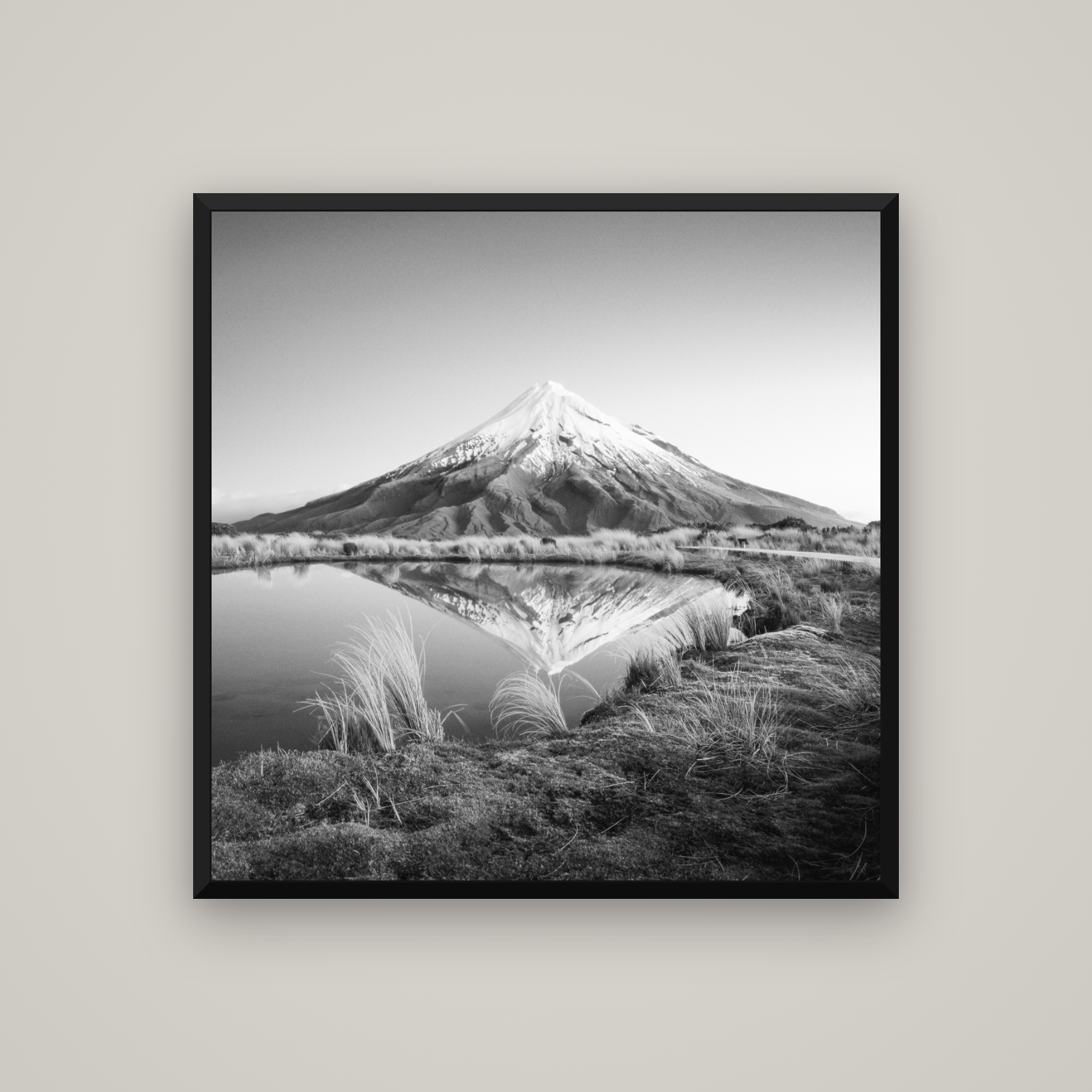 To a Point, Mount Taranaki — Basel Black, 100×100 cm. New Zealand fine art wall art by Stephen Milner.