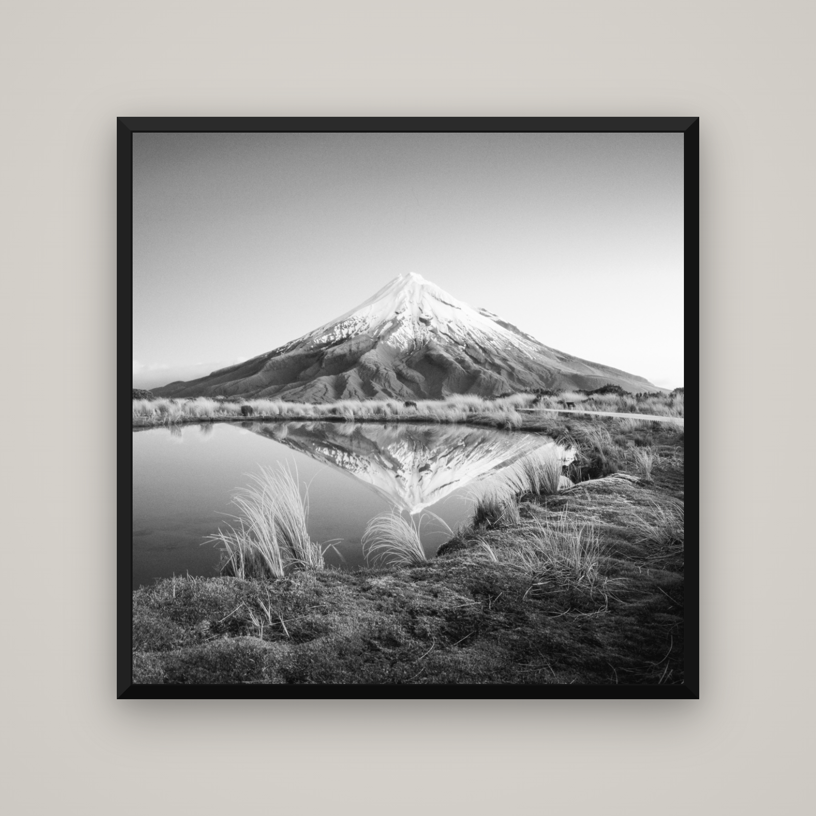To a Point, Mount Taranaki — Basel Black, 120×120 cm. New Zealand fine art wall art by Stephen Milner.