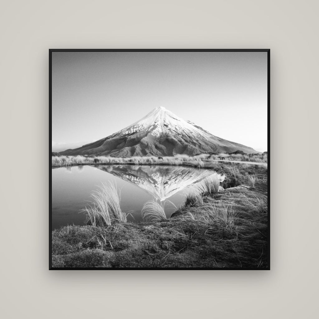 To a Point, Mount Taranaki — Basel Black, 120×120 cm. New Zealand fine art wall art by Stephen Milner.